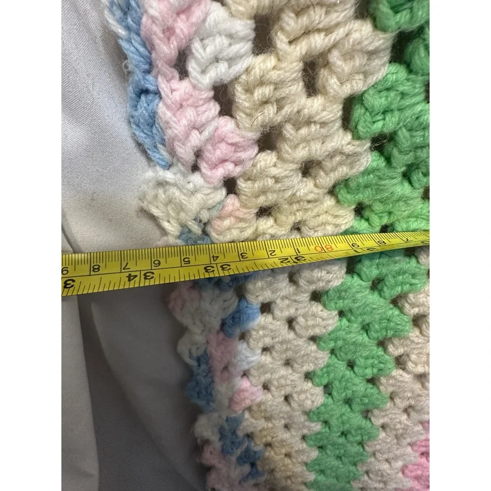 Shabby Cottage Chic Hand Crocheted Blanket Afghan Multicolor 34